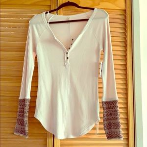 Free People Frosty Pink Sleeve Detail Top